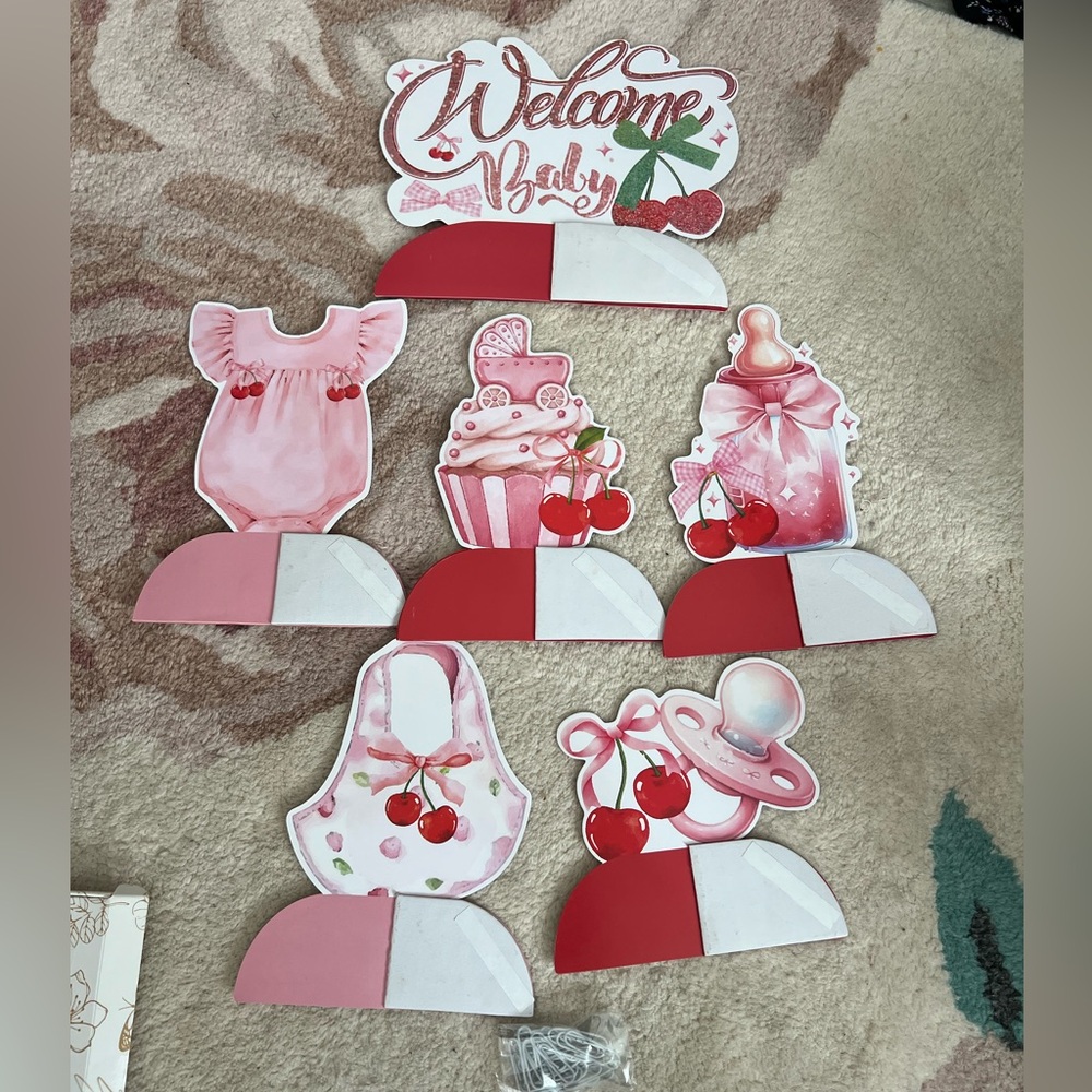 Baby Shower Decoration Set of 6 Cherry Theme Centerpieces
